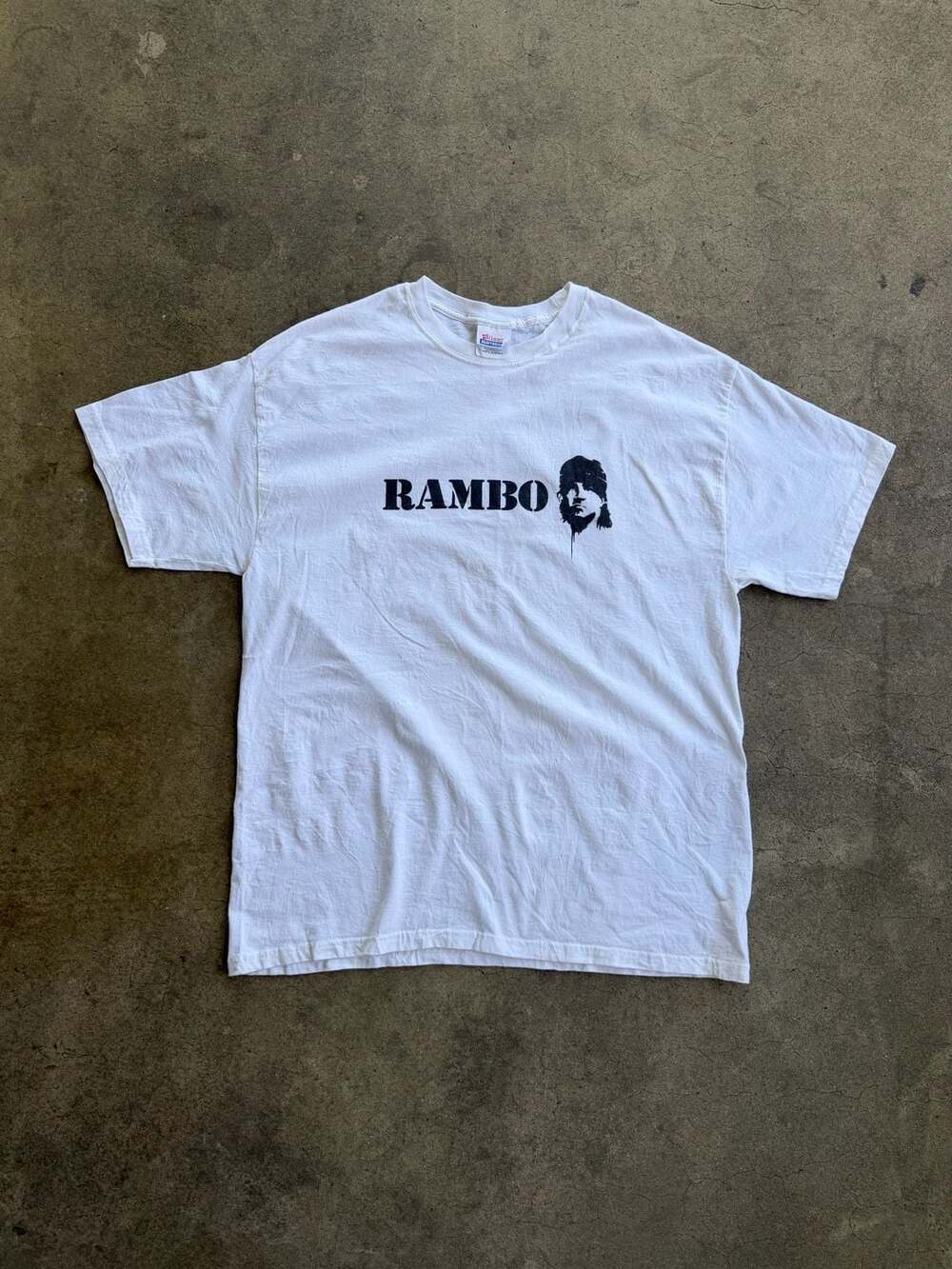 Vintage Hanes Heavyweight Rambo Sylvester Stallone Graphic T-Shirt White Size XL